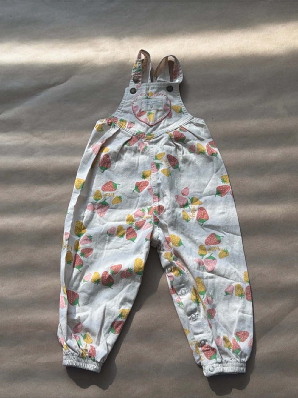Wild Wawa Strawberry Print White Overalls 2-3Y